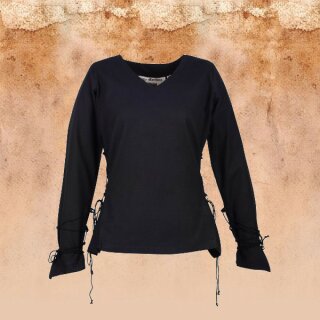 Medieval Blouse Aila with Cording, black XXL