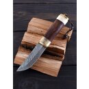 Utility Knife, Bone/Wood Handle and Leather Sheath, Damascus Steel