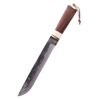 Knife with Wooden Handle and Leather Sheath