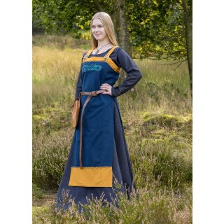 Viking Apron Dress Hilja with Embroidery, blue